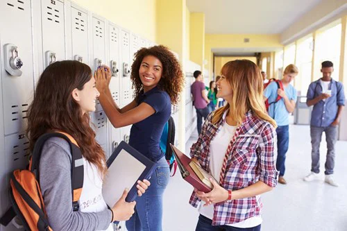 high school girls at lockers